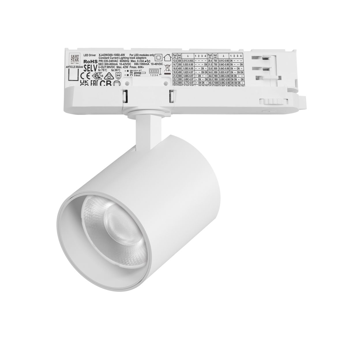 Трековый трехфазный светильник Quattro LED 36G с адаптером Lightstar Alta Base A5436QT36G (215436 + 594046 + 215403)