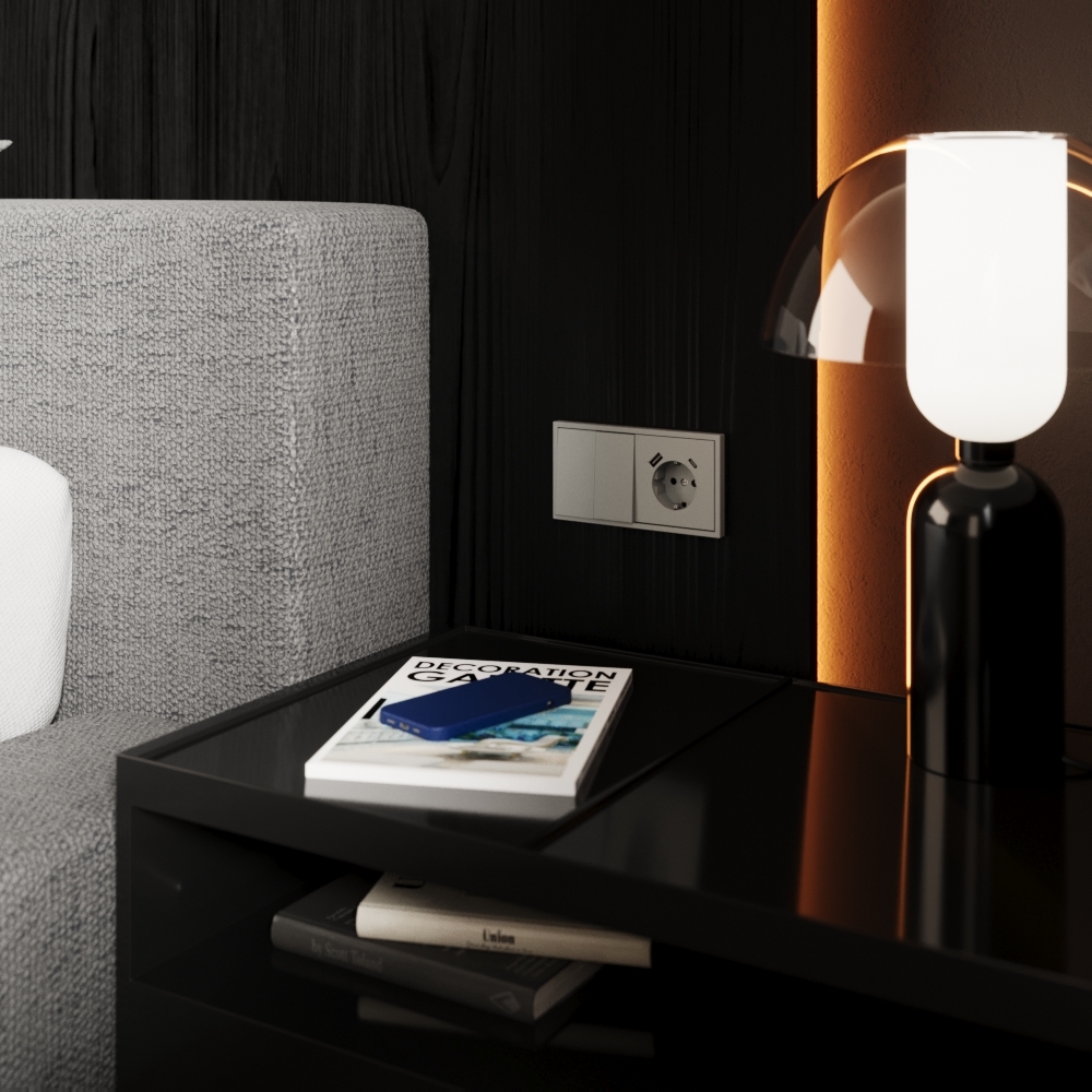 Перекрестный переключатель встраиваемый Voltum S70 двухклавишный 10А, (сталь) VLS020505