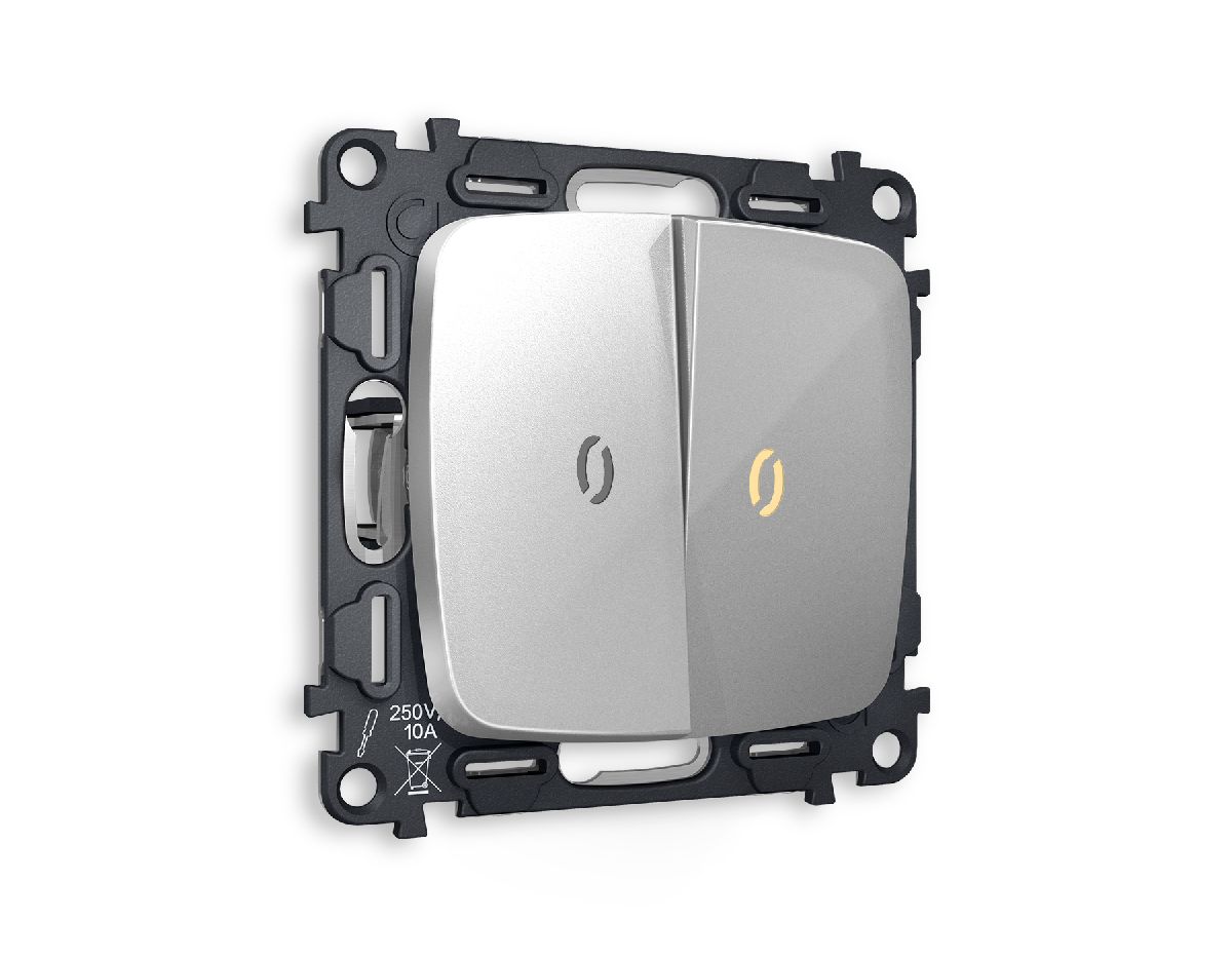 Комплект механизма 2-кл проходного выключателя с подсветкой Ambrella Volt Omega MO404030