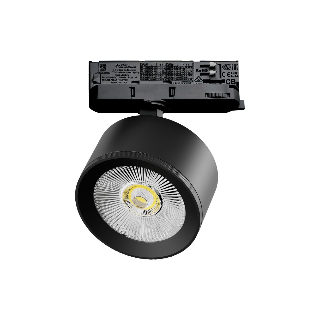Трековый трехфазный светильник Quattro LED с адаптером Lightstar Alta Pro A5547QT (215547 + 594037)