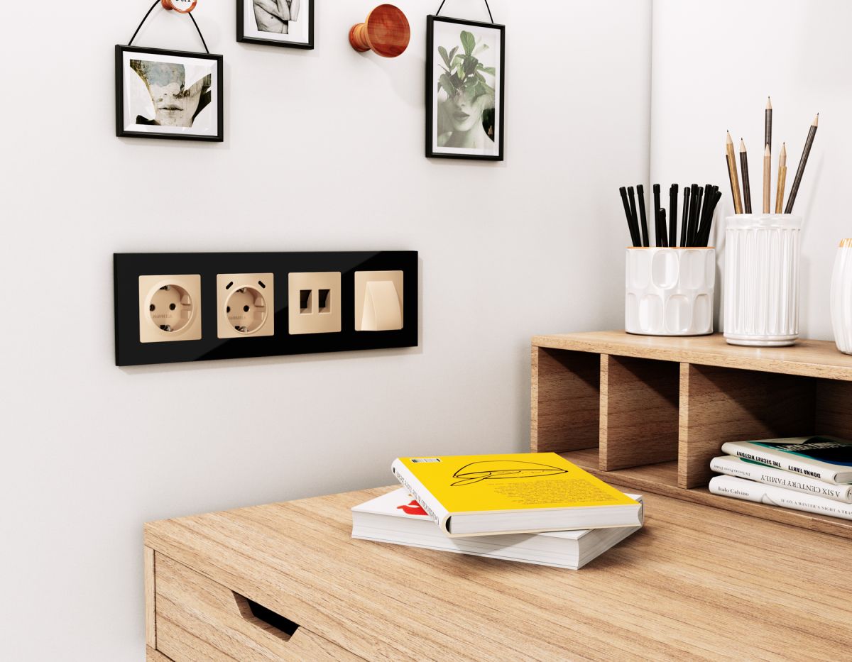 Лицевая панель Alfa (Шампань) для компьютерной/телефонной двойной розетки RJ-45/RJ-11 Quant Ambrella Volt AP6121