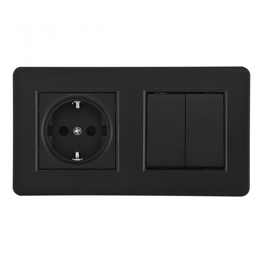 Выключатель двухклавишный с розеткой Arte Milano SET16-2-40-1-30-2 black