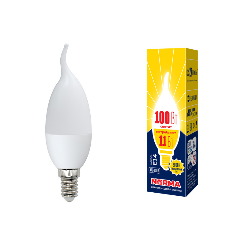 Лампа светодиодная (UL-00003817) Volpe E14 11W 3000K матовая LED-CW37-11W/WW/E14/FR/NR Лампа светодиодная (UL-00003817) Volpe E14 11W 3000K матовая LED-CW37-11W/WW/E14/FR/NR