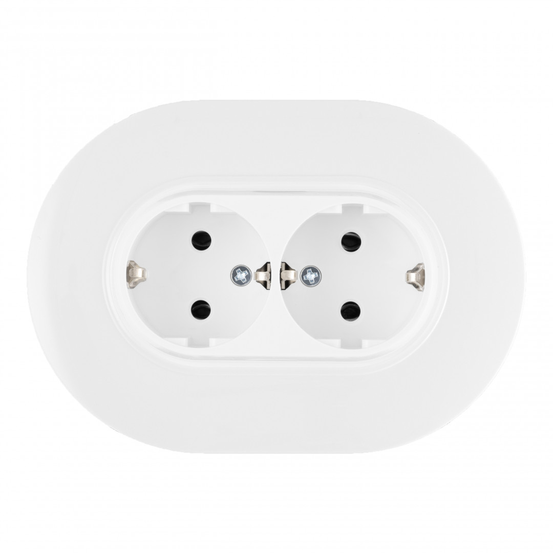 Круглая розетка двойная с/з и шторками Arte Milano SET08-double-40-2 white