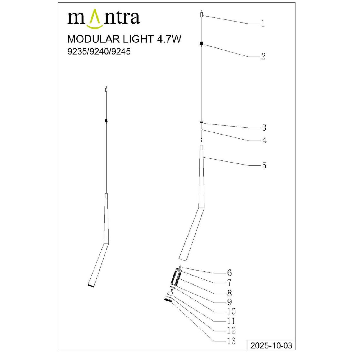 Подвесной модульный светильник без основания Mantra Boomerang 9235