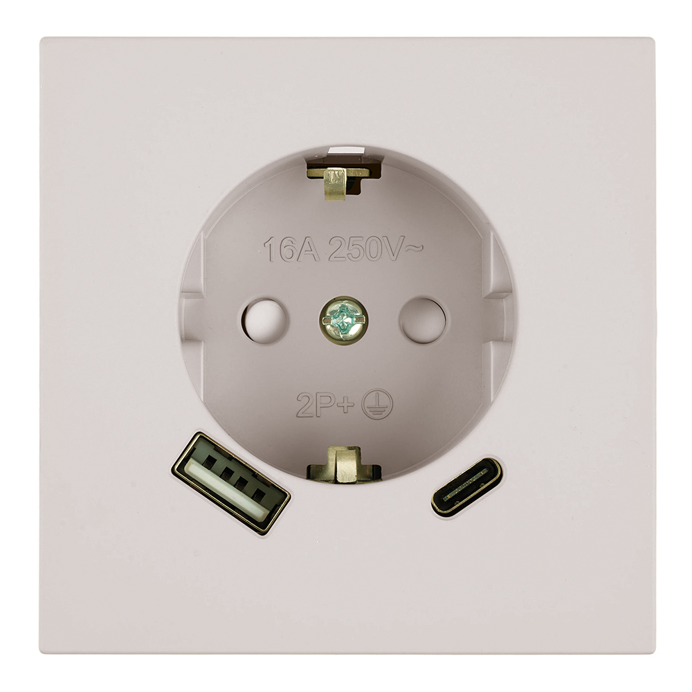 Розетка 1-местная 16А + USB + Type C (механизм) Stekker 250В 20W Мия RST16-3119-08 50482