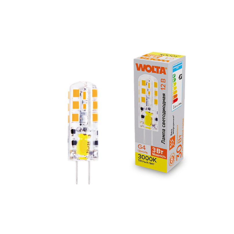 Светодиодная лампа WOLTA 3Вт 3000K G4 матовая WSTD-JC-12V3W3KG4-S