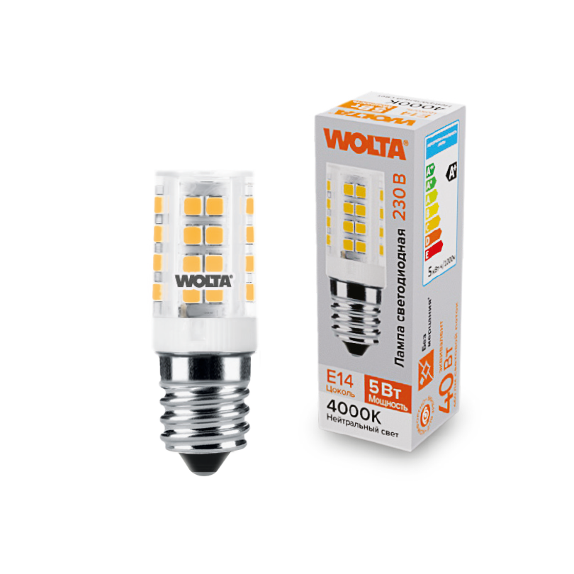 Светодиодная лампа WOLTA 5Вт 4000K E14 кукуруза матовая WSTD-JCD-5W4KE14-C