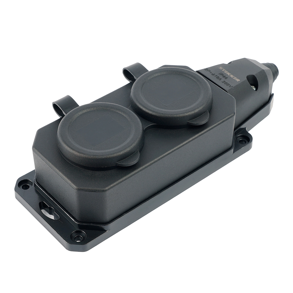 Розетка переносная 2-местная c/з Stekker RST16-2-44 250В 16А IP44 черный 50805