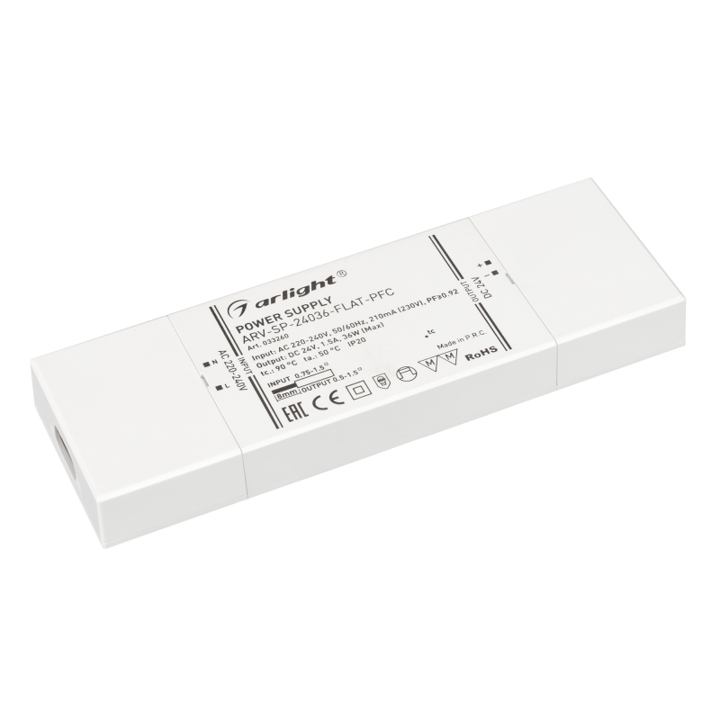 Блок питания Arlight ARV-SP-24036-Flat-PFC (24V, 1.5A, 36W) 033260 Блок питания Arlight ARV-SP-24036-Flat-PFC (24V, 1.5A, 36W) 033260
