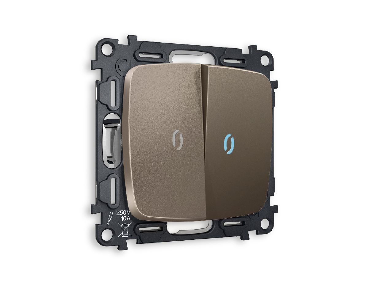 Комплект механизма 2-кл проходного выключателя с подсветкой Ambrella Volt Omega MO634040