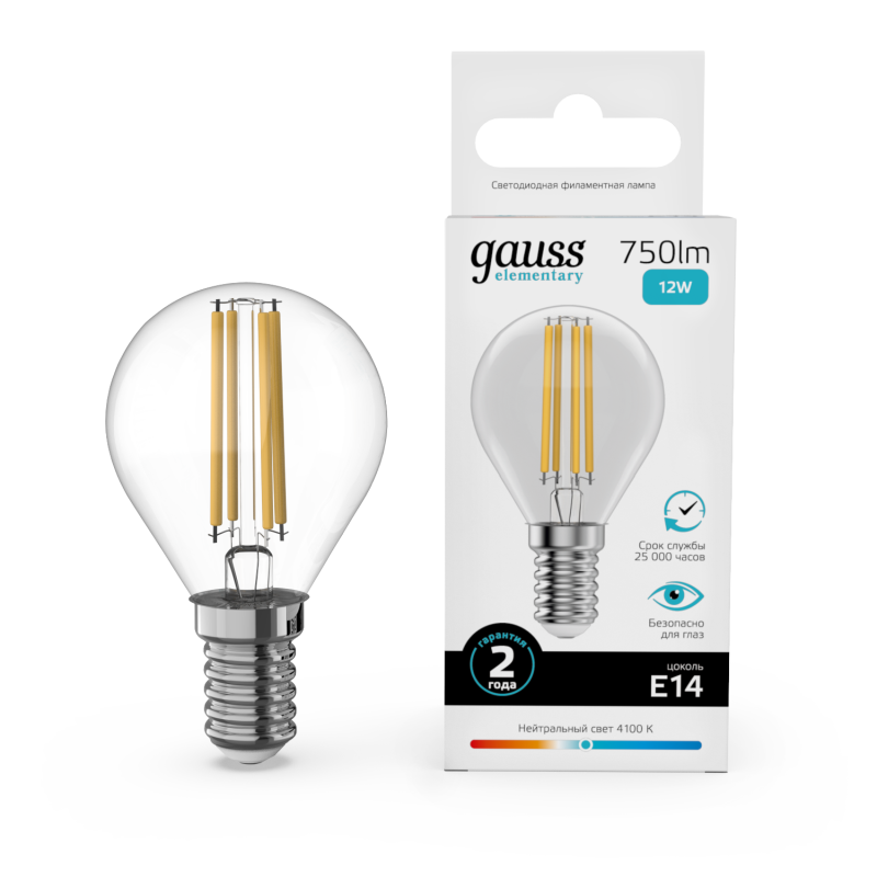 Лампа светодиодная Gauss Filament Elementary E14 12W 4100K 52122 Лампа светодиодная Gauss Filament Elementary E14 12W 4100K 52122