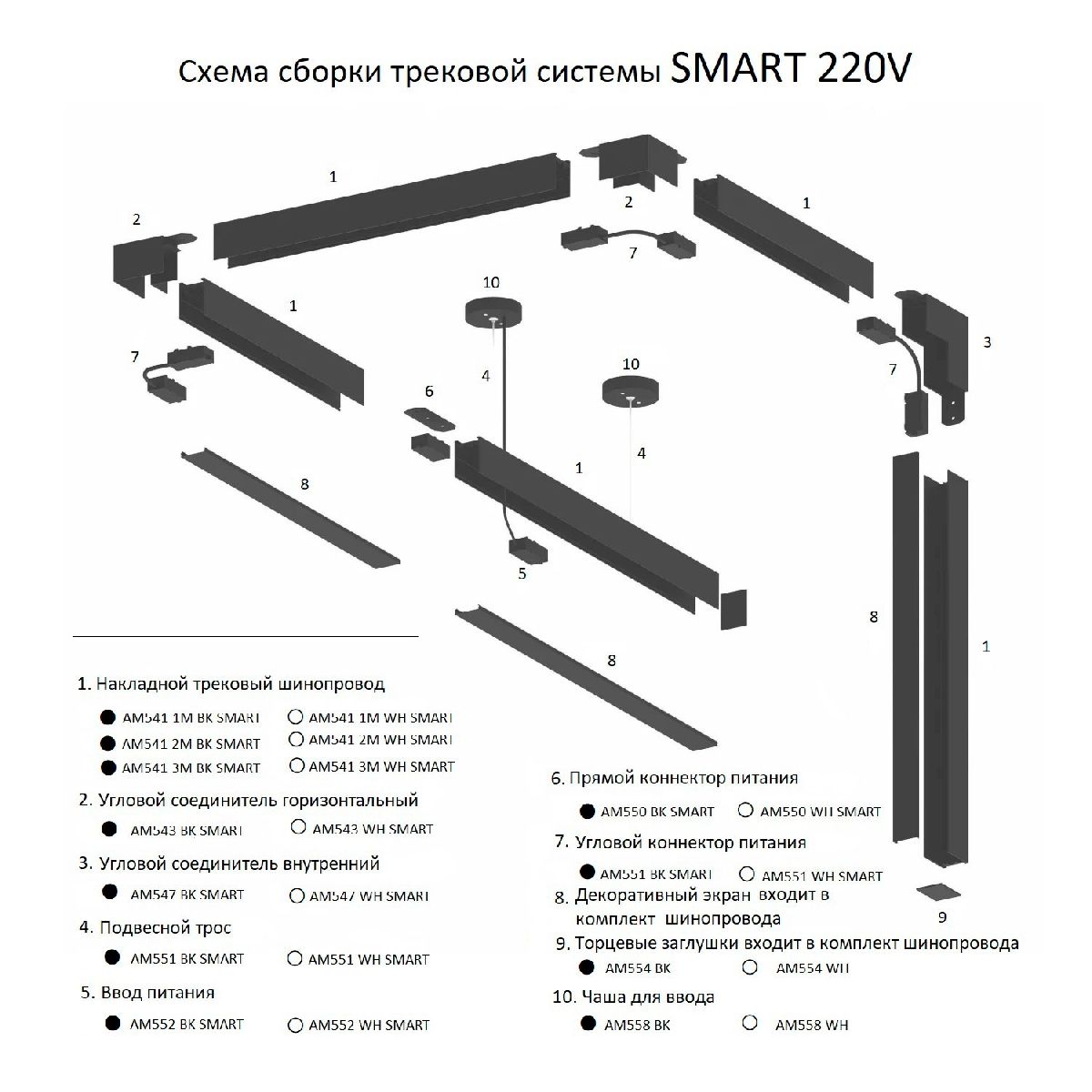 Шинопровод накладной AM Group AM541 1M BK SMART