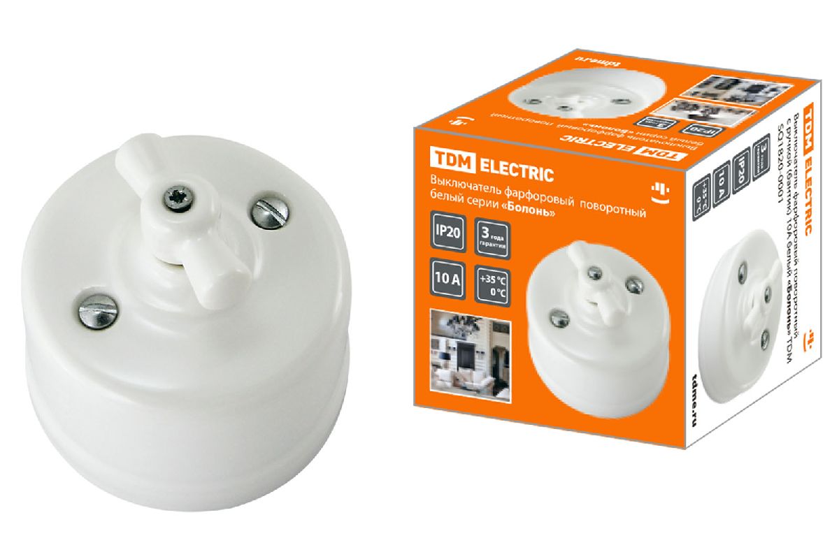 Выключатель фарфоровый поворотный с ручкой Болонь TDM Electric SQ1820-0001