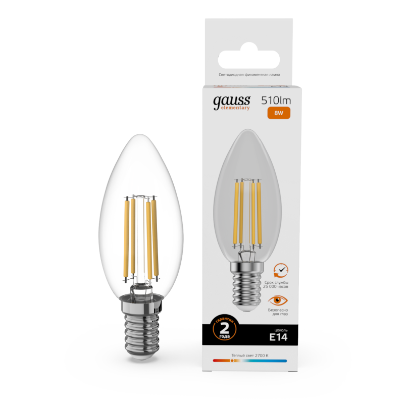 Лампа светодиодная Gauss Filament Elementary E14 8W 2700K 32118 Лампа светодиодная Gauss Filament Elementary E14 8W 2700K 32118