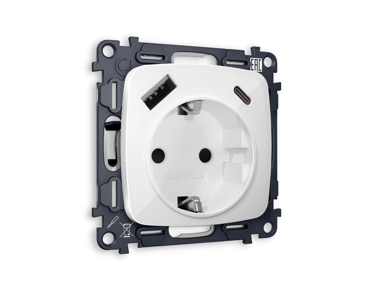 Комплект механизма электрической розетки USB A+C 20W Ambrella Volt Omega (OP1100, VM160) MO110010