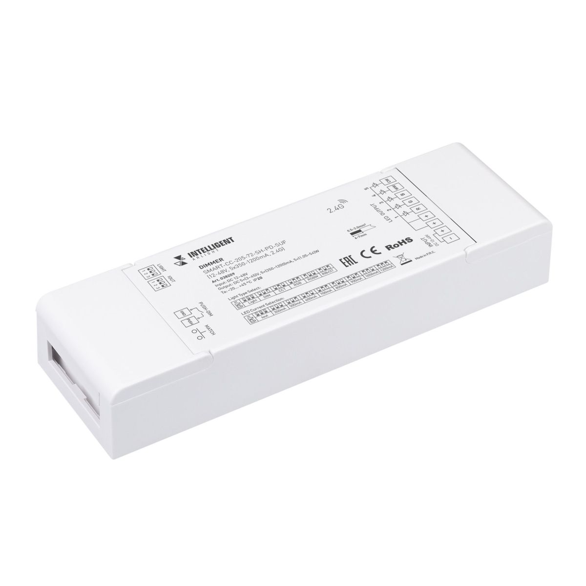 Диммер Arlight SMART-CC-205-72-SH-PD-SUF (12-48V, 5x350-1200mA, 2.4G) 038209 Диммер Arlight SMART-CC-205-72-SH-PD-SUF (12-48V, 5x350-1200mA, 2.4G) 038209