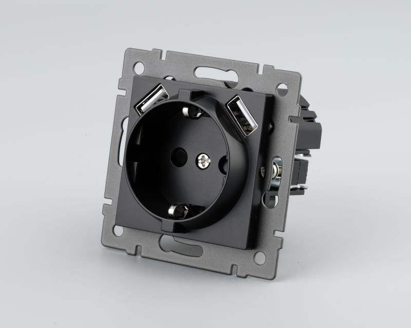 Механизм розетки с USB зарядкой Arlight SCT-MUAA-PL-BK-V (250V, 16A) 049819