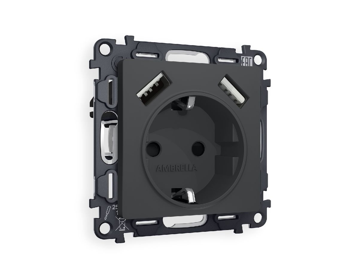 Комплект механизма розетки 2USB A+A 18W (быстрая зарядка) с/з Ambrella Volt Alfa MA909010