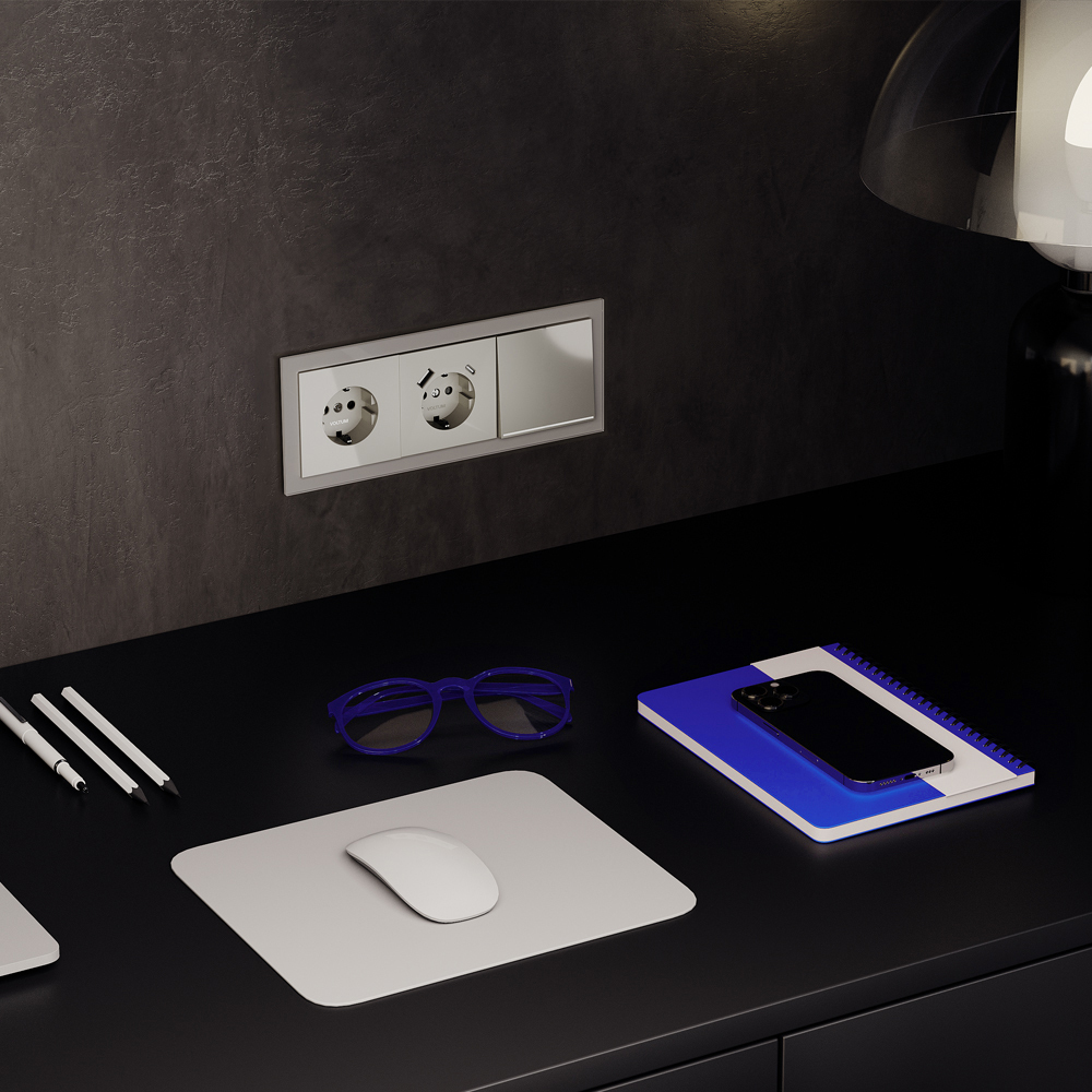 Проходной переключатель одноклавишный с подсветкой Voltum S70 VLS010404 (шелк)