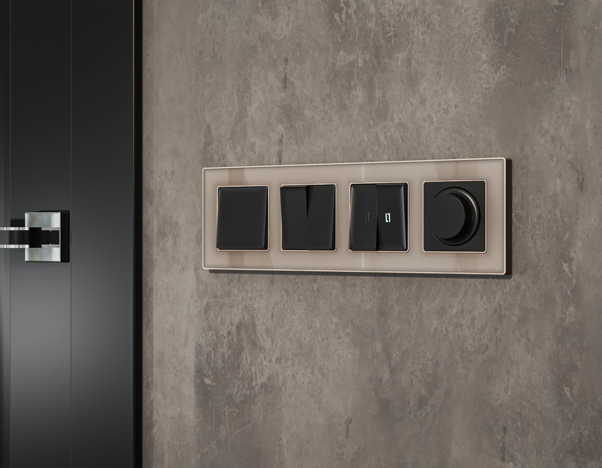 Комплект механизма 2-клавишного перекрестного выключателя 10A-250V Alfa Черный матовый Quant Ambrella Volt MA803030 (AP8030, VM125)