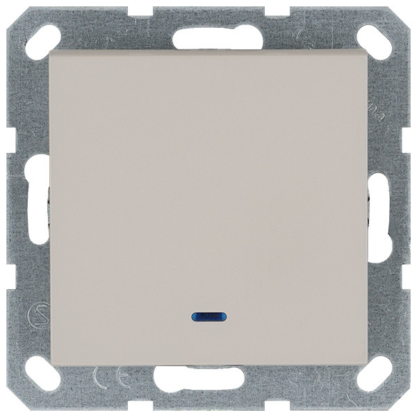 Выключатель одноклавишный проходной со светодиодом 10A 250V с накладкой, цвет Тауп Jasmart G3012NT