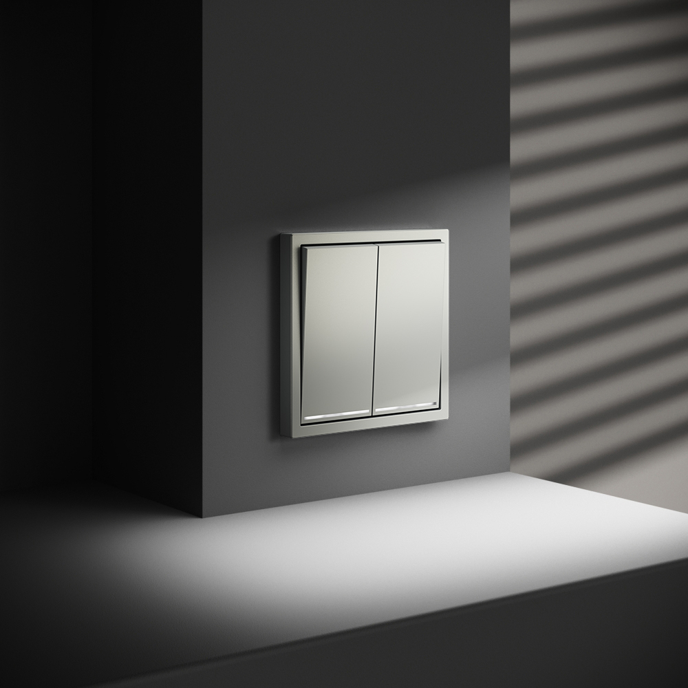 Выключатель двухклавишный с подсветкой Voltum S70 VLS020205 (сталь)