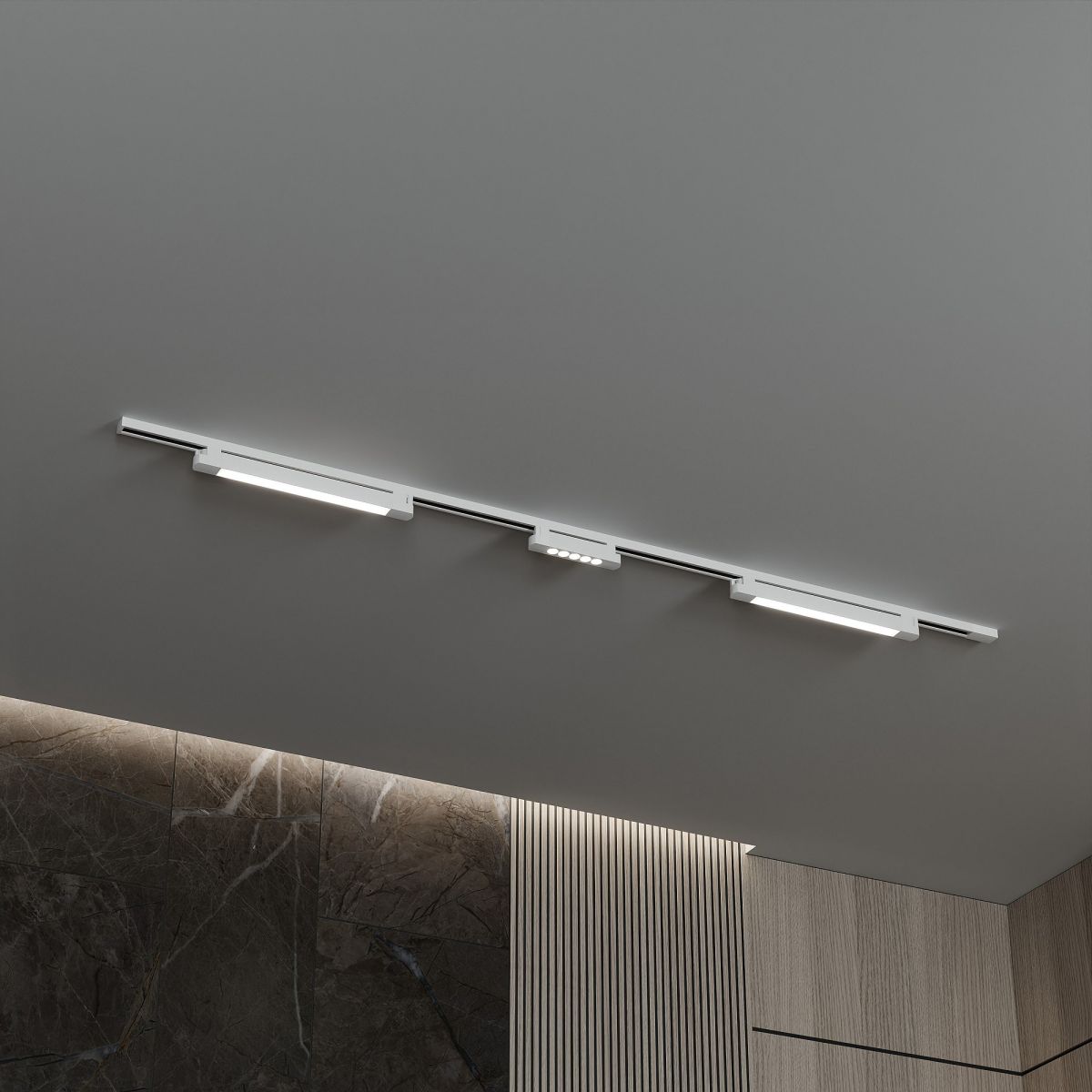 Трековая система со светильниками №10 однофазная накладная Skylite (220В, форма - прямая, 2м, 3000K) белая Hesby Lighting HSBL_kompl_S010_NI2W3K