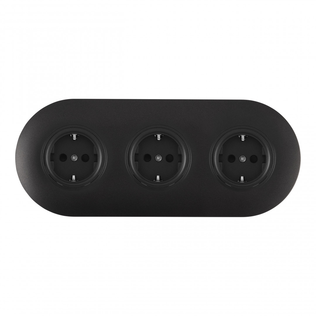 Круглая розетка тройная (трехпостовая) с/з и шторками Arte Milano SET08-3-40-1x3 black