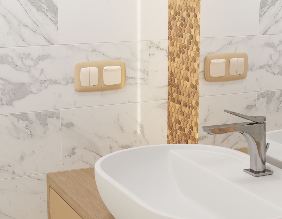 Комплект механизма 2-клавишного перекрестного выключателя Ambrella Volt 10A-250V OMEGA MO323030 Бежевый матовый QUANT (OP3230, VM125)