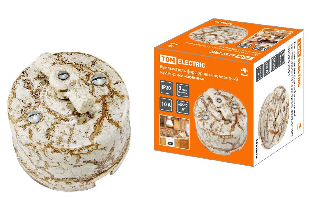 Выключатель фарфоровый поворотный с ручкой Болонь TDM Electric SQ1820-0003