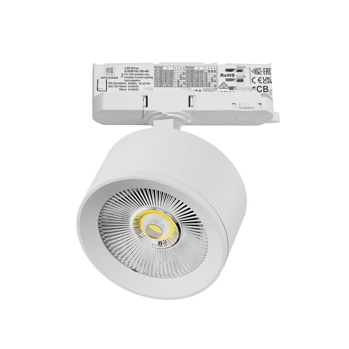 Трековый трехфазный светильник Quattro LED с адаптером Lightstar Alta Pro A5546QT (215546 + 594036)