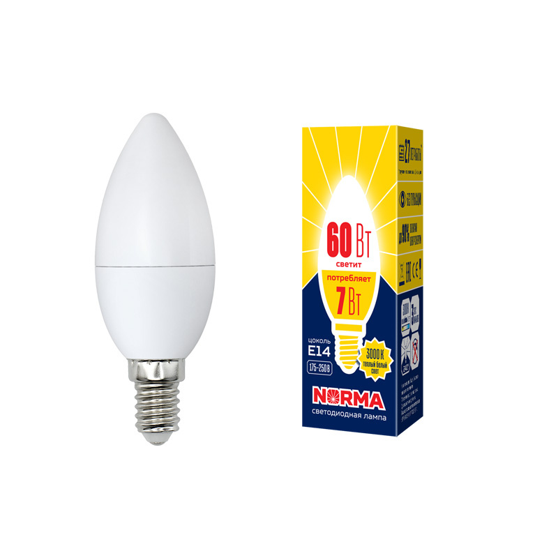 Лампа светодиодная (UL-00003796) Volpe E14 7W 3000K матовая LED-C37-7W/WW/E14/FR/NR Лампа светодиодная (UL-00003796) Volpe E14 7W 3000K матовая LED-C37-7W/WW/E14/FR/NR