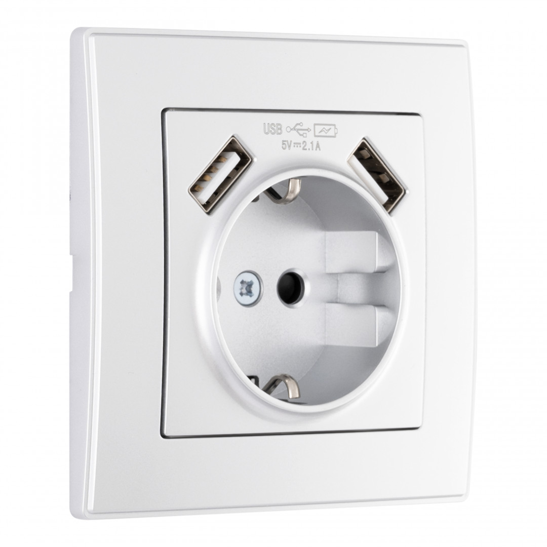 Комплект розетки с/з и шторками + USB и рамкой Arte Milano SET06-1-47-1 silver