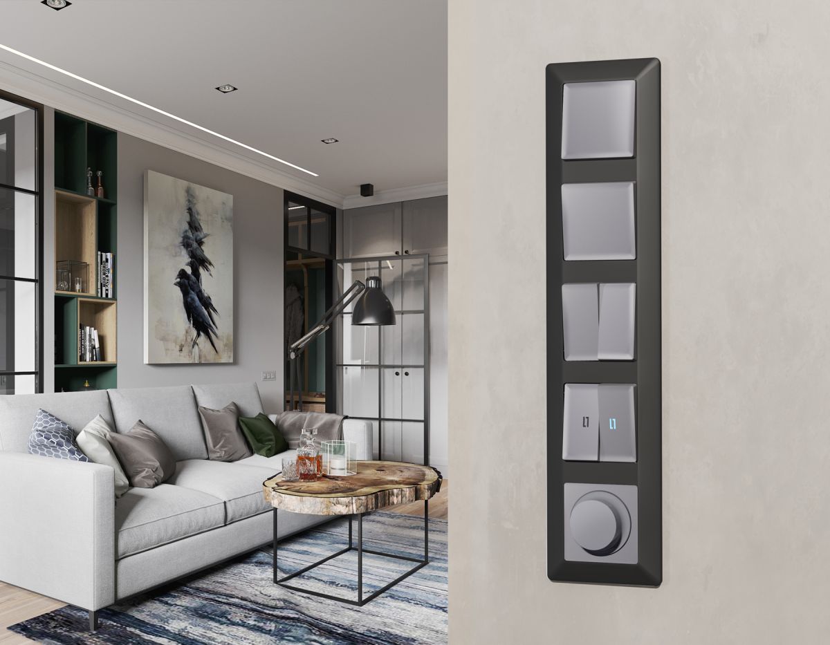 Комплект механизма 2-клавишного перекрестного выключателя 10A-250V Alfa Сталь матовый Quant Ambrella Volt MA503030 (AP5030, VM125)