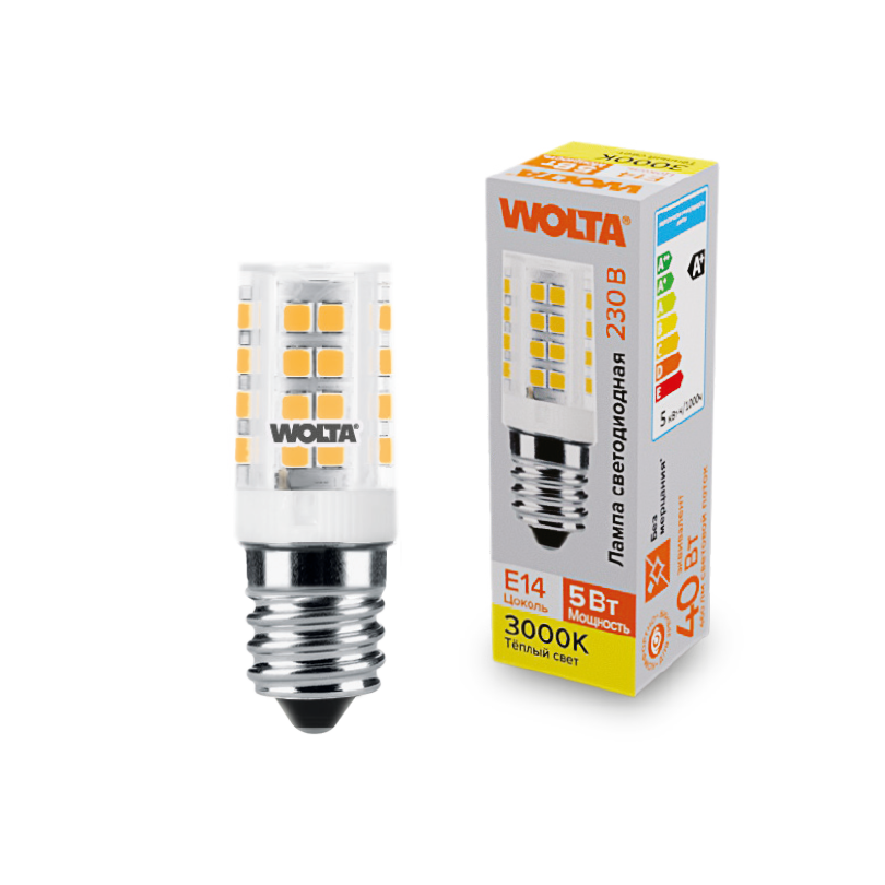 Светодиодная лампа WOLTA 5Вт 3000K E14 кукуруза матовая WSTD-JCD-5W3KE14-C