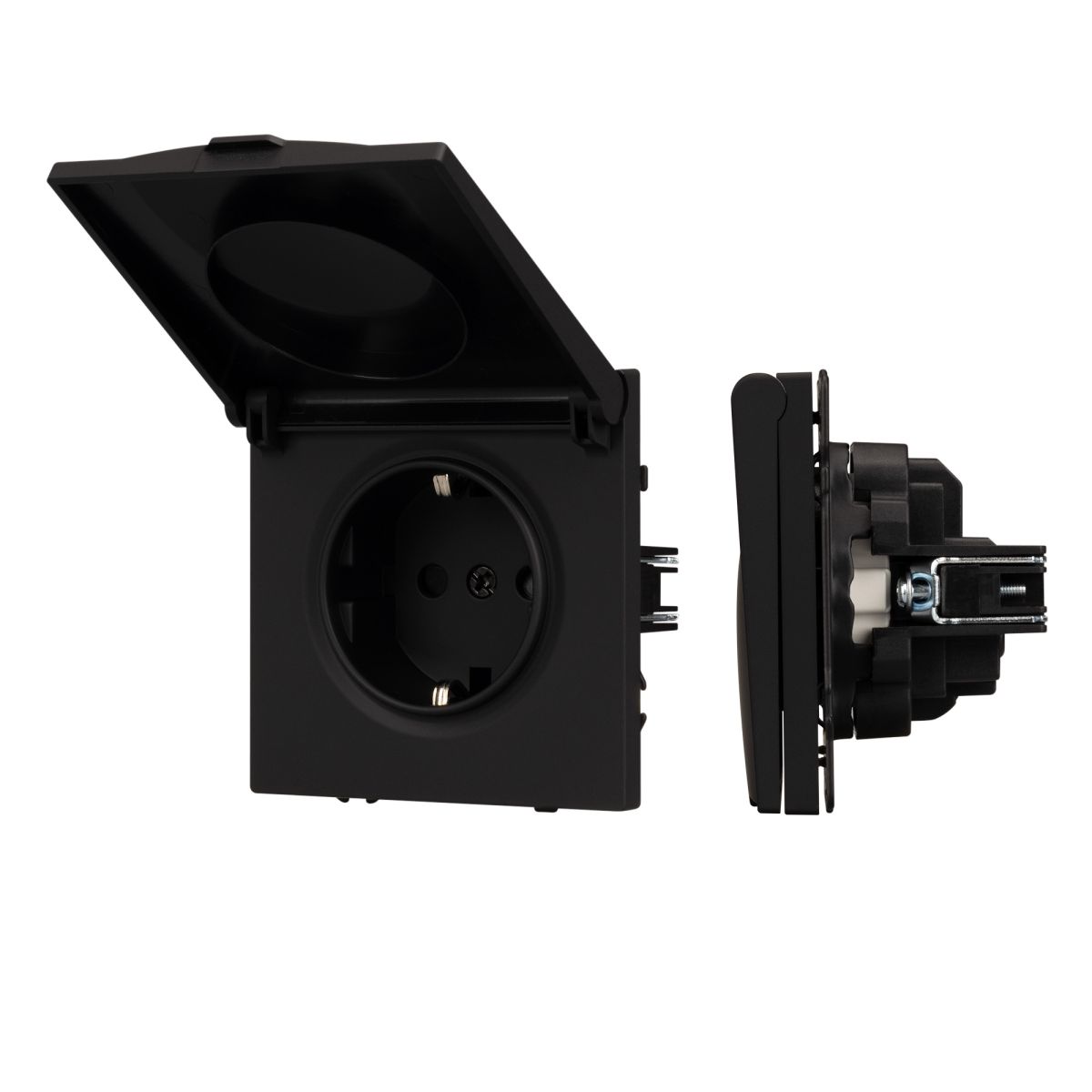 Розетка зк со шторками и крышкой софт-тач черный оникс Arlight SCT-MCP-SFPL-BK (250V, 16A) 054281(1)