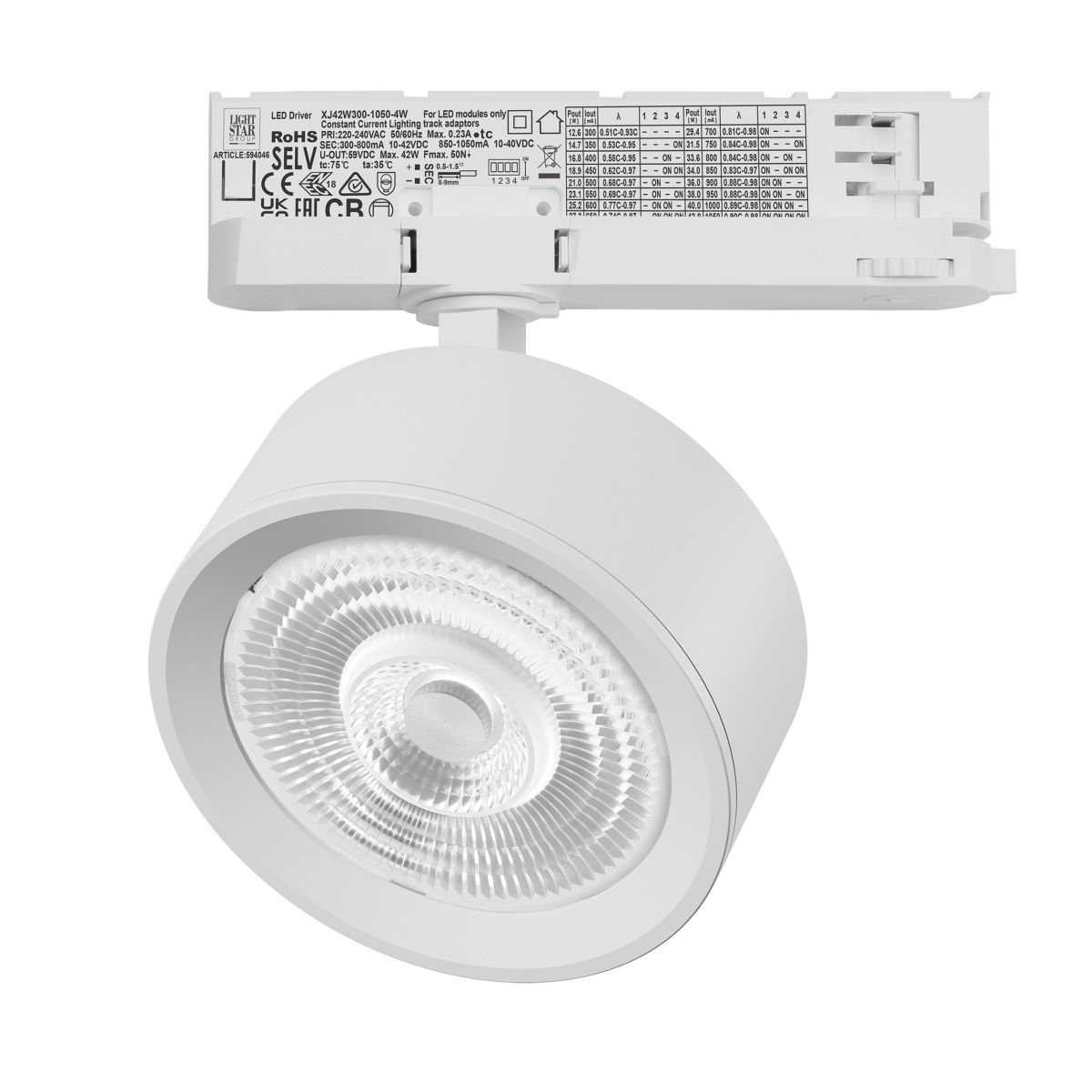 Трековый трехфазный светильник Quattro LED 60G с адаптером Lightstar Alta Pro A5646QT60G (215646 + 594046 + 215604)