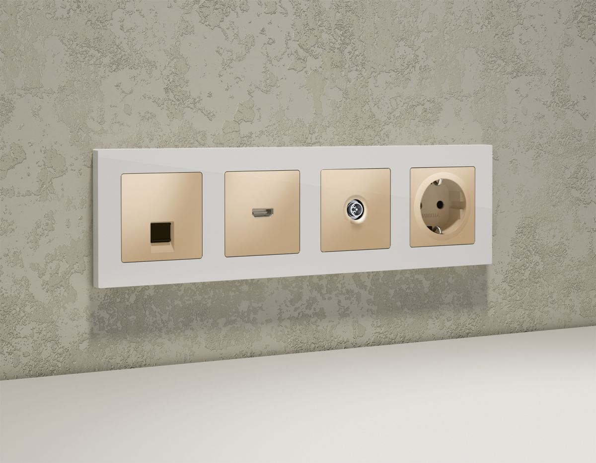 Комплект механизма TV розетки оконечной экранированной 5-1000MHz 3dB Alfa Шампань Quant Ambrella Volt MA613005 (AP6130, VM199)