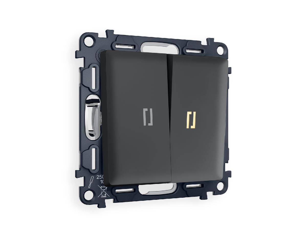 Комплект механизма 2-кл проходного выключателя с подсветкой Ambrella Volt Alfa MA904030