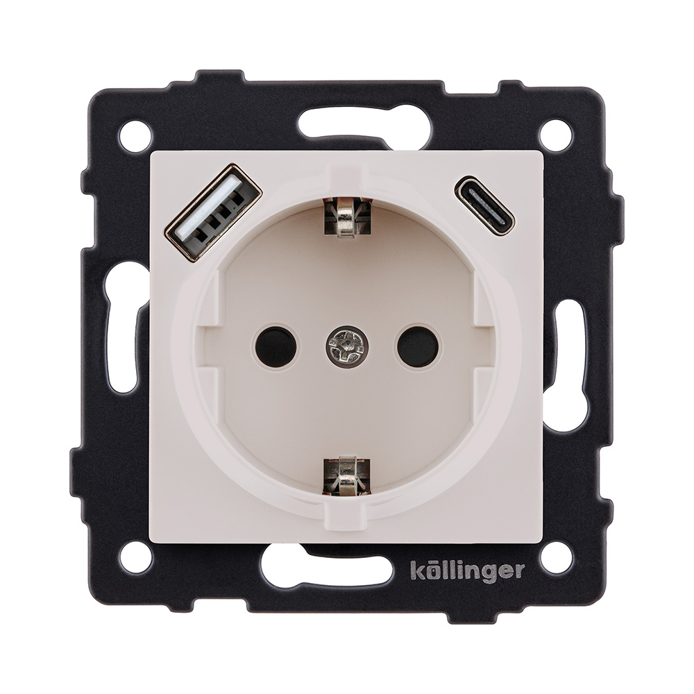 Розетка штепсельная SCHUKO 16A/250 В с USB A+C 20W, кашемир матовый Kollinger REA-004CM для Aspekt, Eleganz, Reflex