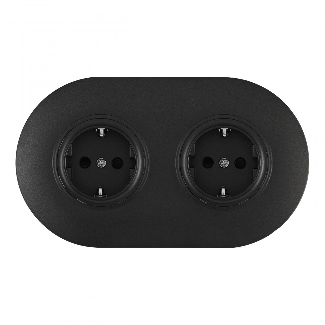 Круглая розетка двойная (двухпостовая) с/з и шторками Arte Milano SET08-2-40-1x2 black