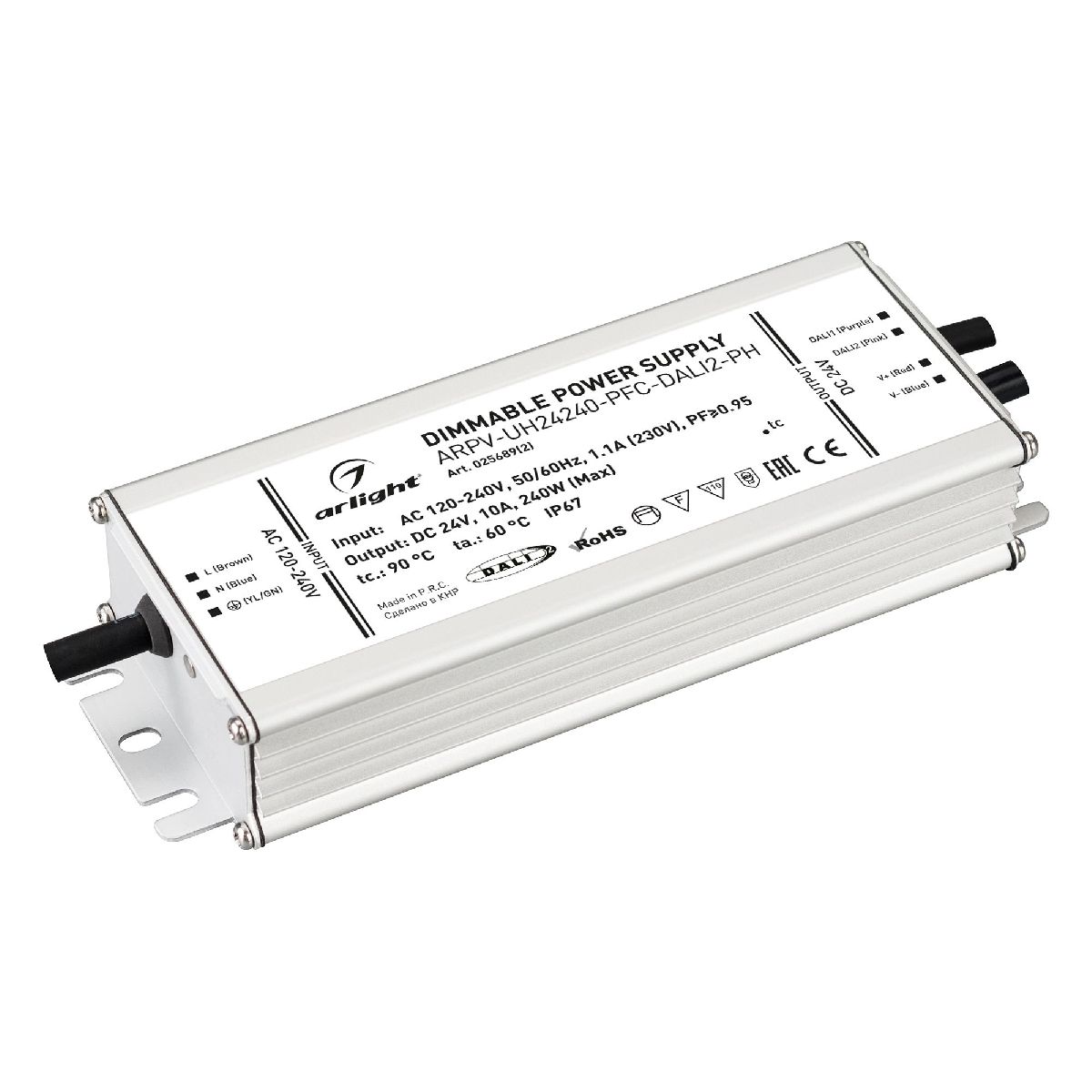 Блок питания Arlight ARPV-UH24240-PFC-DALI2-PH (24V, 10.0A, 240W, IP67) 025689(2) Блок питания Arlight ARPV-UH24240-PFC-DALI2-PH (24V, 10.0A, 240W, IP67) 025689(2)