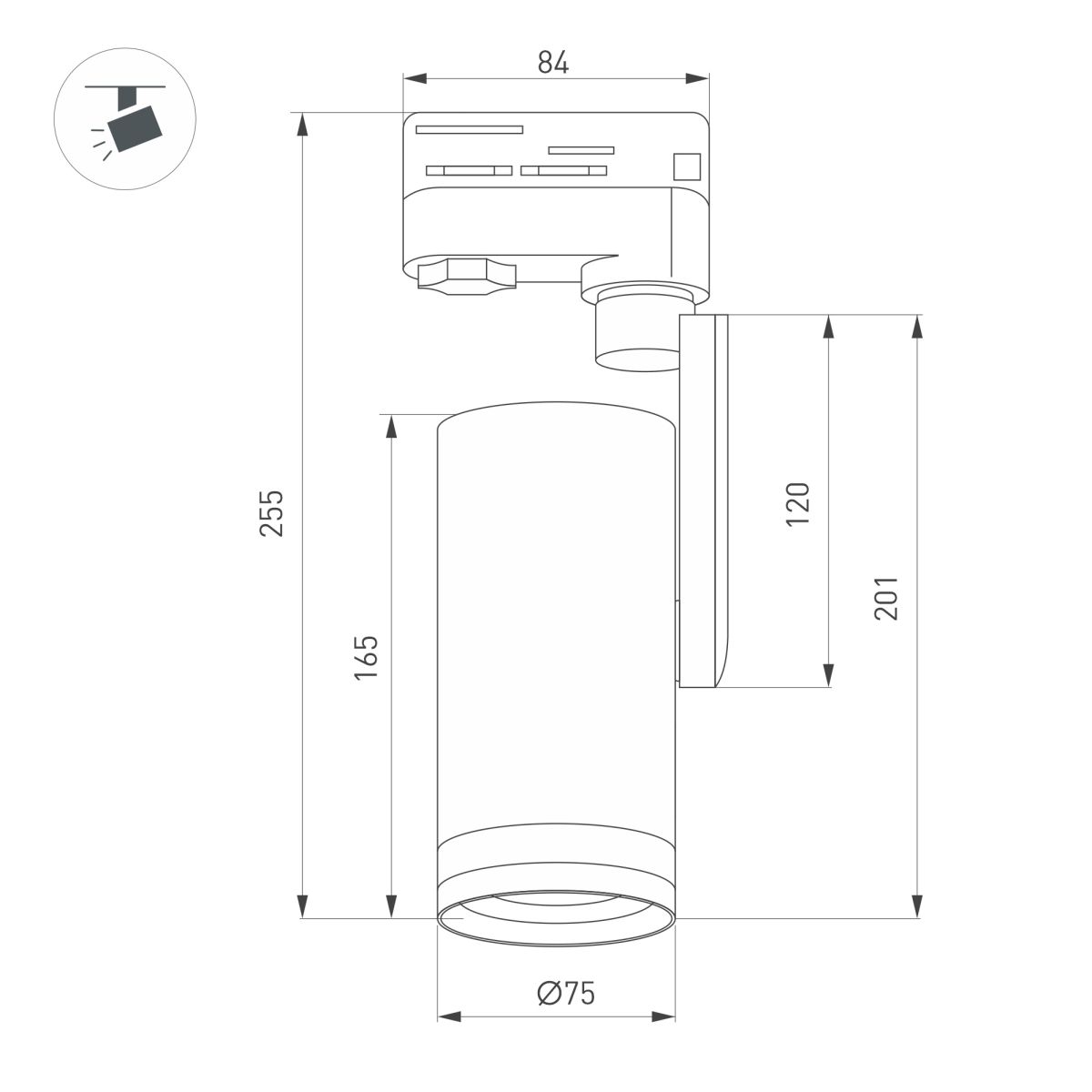 Трековый трехфазный светильник Arlight LGD-URANUS-4TR-R75-18W/25W Warm3500-MIX (WH, 20-50 deg, side holder, 230V) (IP20 Металл) 059362