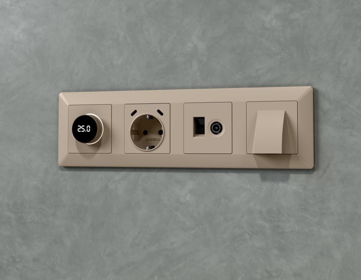 Лицевая панель Alfa (Серо-бежевый матовый) для компьютерной/телефонной + TV розетки RJ-45/RJ-11 Quant Ambrella Volt AP3725