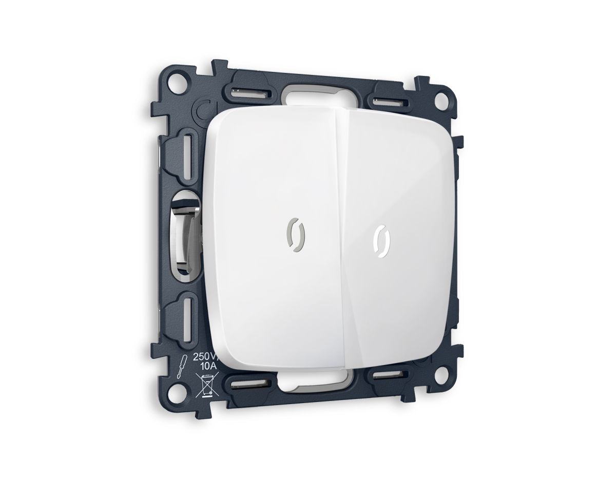 Комплект механизма 2-кл выключателя с подсветкой Ambrella Volt Omega (OP1040, VM115, G14W) MO104015