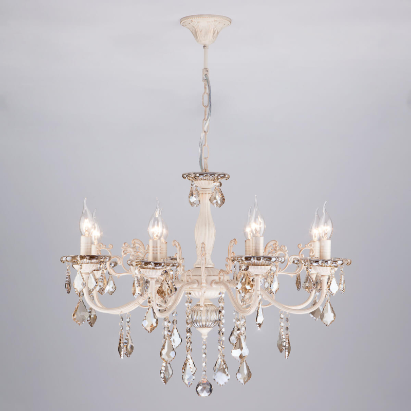 Подвесная люстра Eurosvet 3281/8 белый с золотом/тонированный хрусталь Strotskis Подвесная люстра Eurosvet 3281/8 белый с золотом/тонированный хрусталь Strotskis