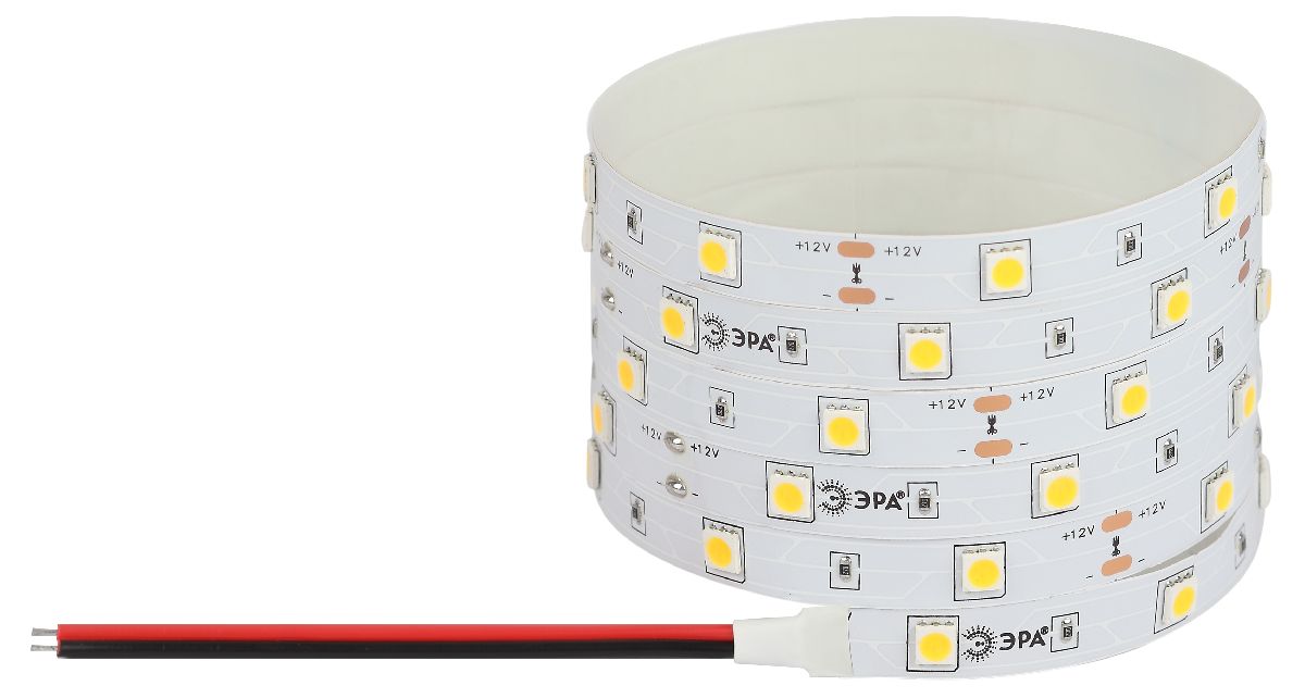 Светодиодная лента Эра 12В 5050 7,2Вт/м 3000K 5м IP20 LS5050-7,2-30-12-3000K-IP20-1 year-5m Б0059915 Светодиодная лента Эра 12В 5050 7,2Вт/м 3000K 5м IP20 LS5050-7,2-30-12-3000K-IP20-1 year-5m Б0059915