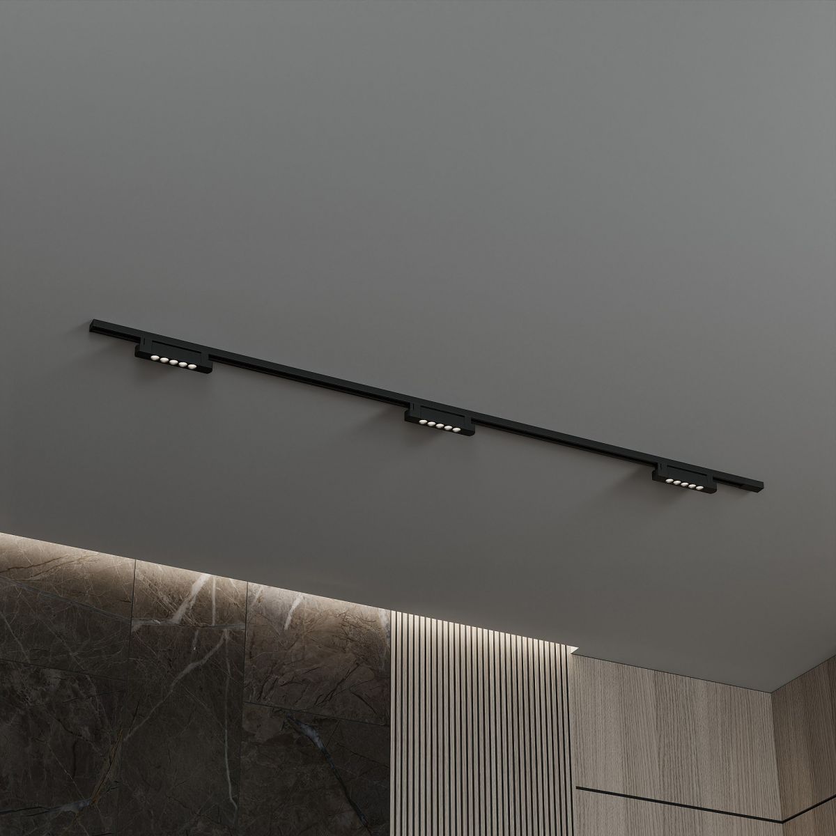 Трековая система со светильниками №9 однофазная накладная Skylite (220В, форма - прямая, 2м, 3000K) черная Hesby Lighting HSBL_kompl_S009_NI2B3K