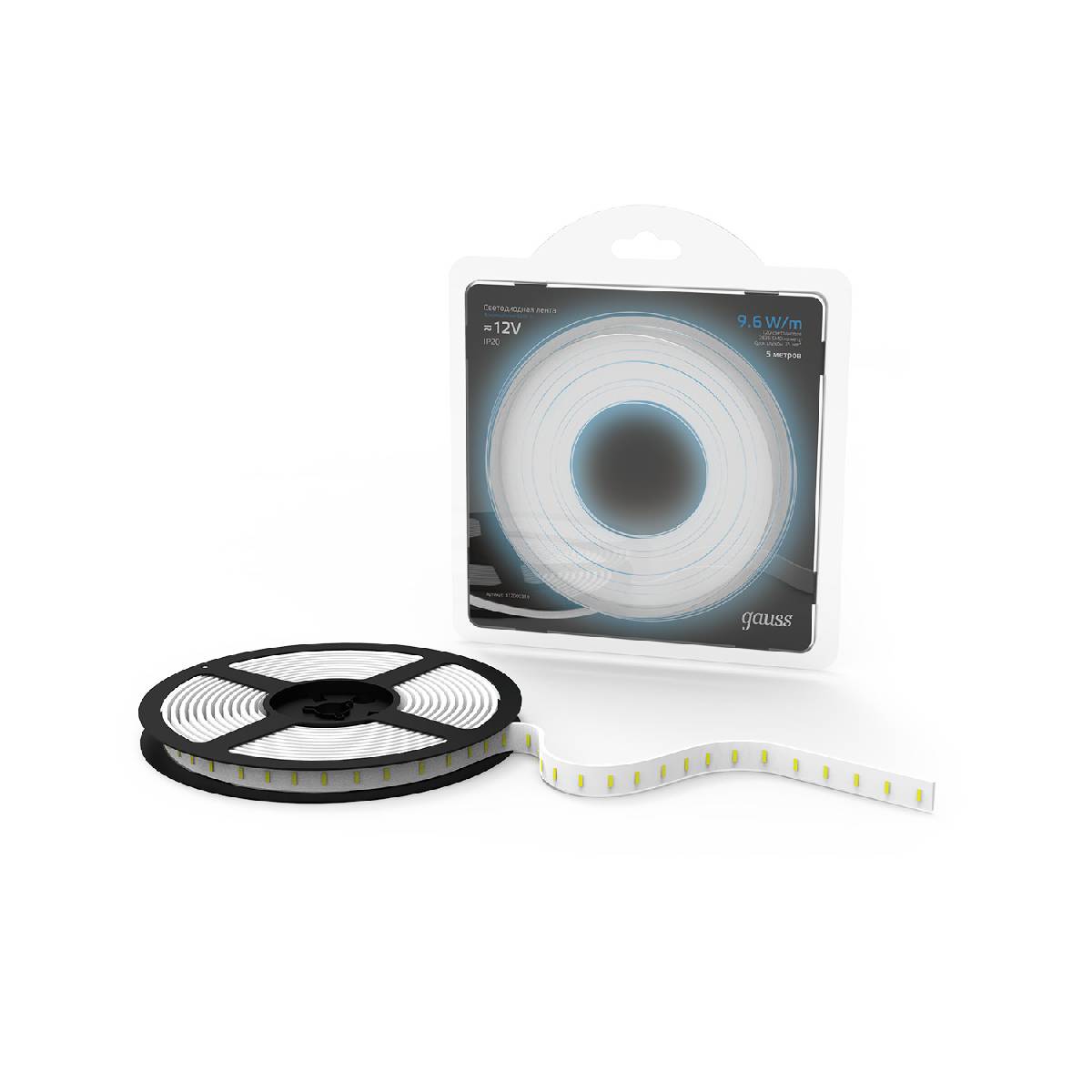 Светодиодная лента Gauss 9,6W/m 120LED/m 2835SMD холодный белый 5M 312000310 Светодиодная лента Gauss 9,6W/m 120LED/m 2835SMD холодный белый 5M 312000310